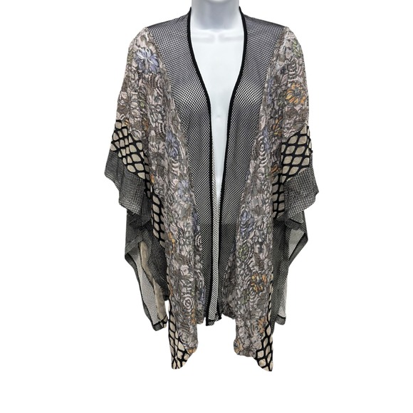 Soft Surroundings Sweaters - Soft Surroundings Floral Lace Mesh Kimono Wrap Open Front Grey Black One‎ Size